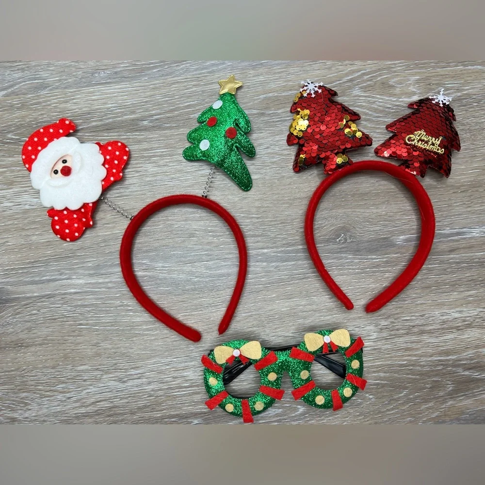 Brand new- 2 Holiday Headbands & 1 Pair of Glasses